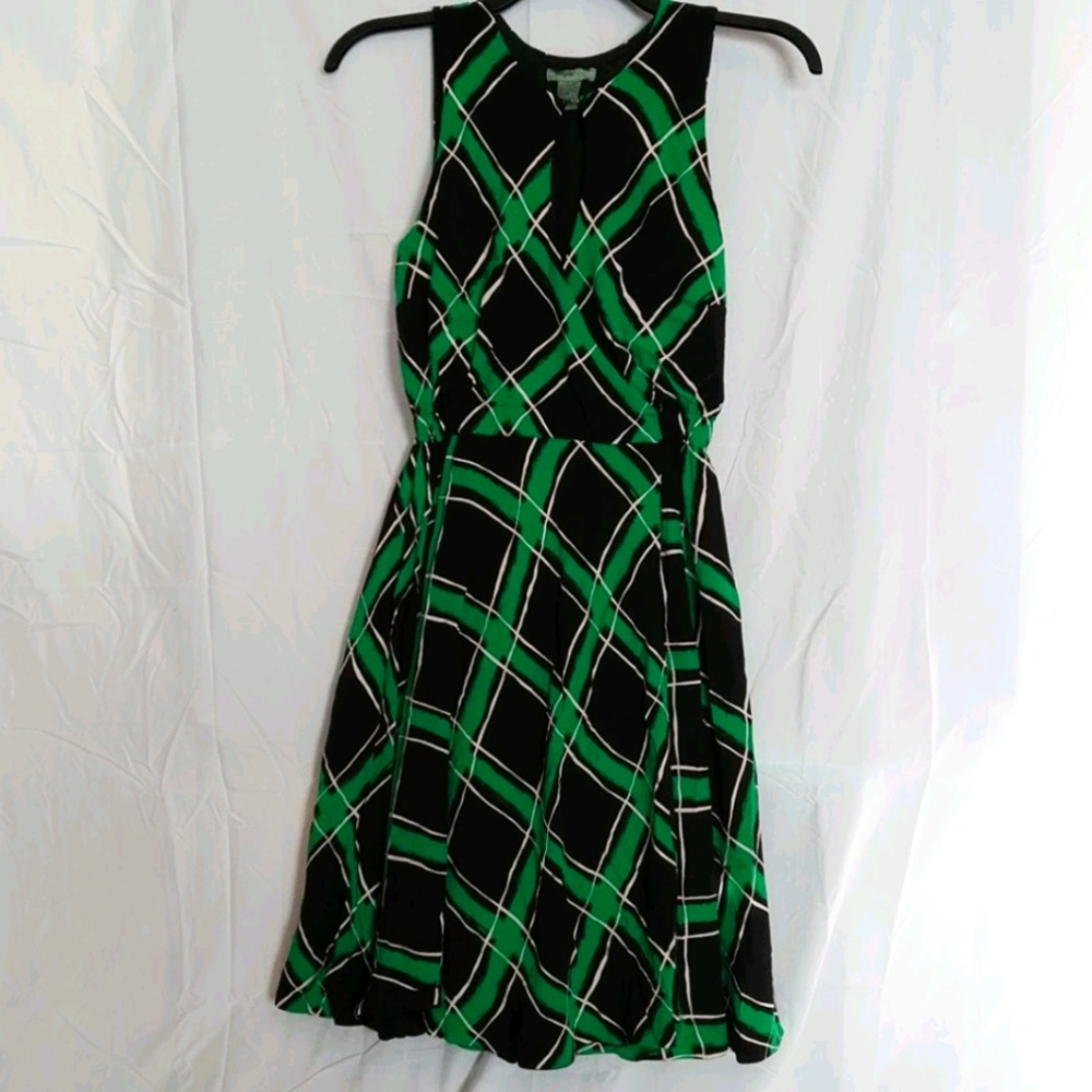 Green plaid wrap dress
